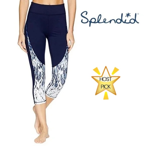 SPLENDID STUDIO Navy & White Snakeskin Print Athletic Crop Legging Yoga Fitness - Picture 1 of 11
